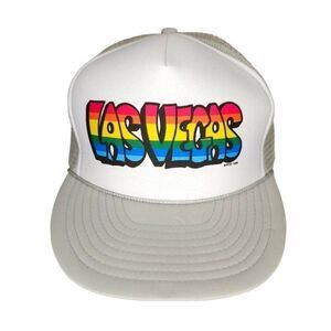 Vintage Las Vegas Rainbow Trucker Hat Mens One Size Gray 80s Rope Cap Pride